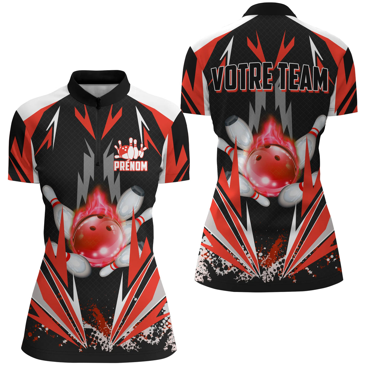 Maillot bowling personnalisé femme rouge, variante coloris pour team et club