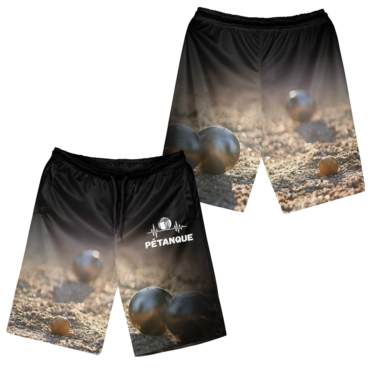 Short all-over pétanque cyan et noir assorti au polo avec design boules pour bouliste