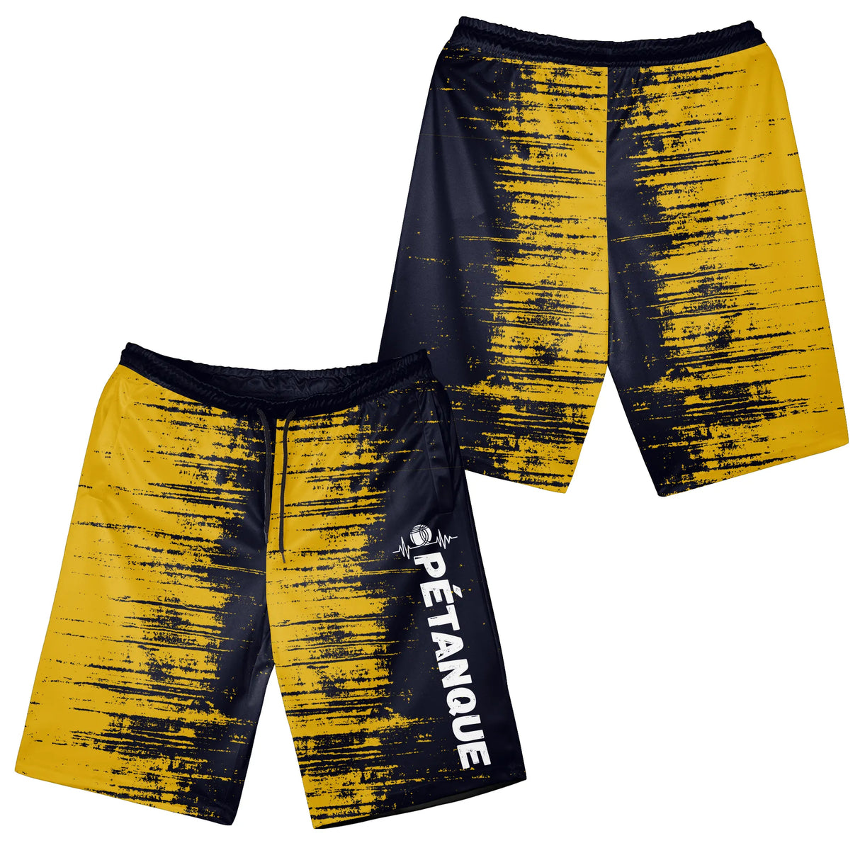 Short all-over pétanque jaune et noir assorti au polo design brossé pour bouliste