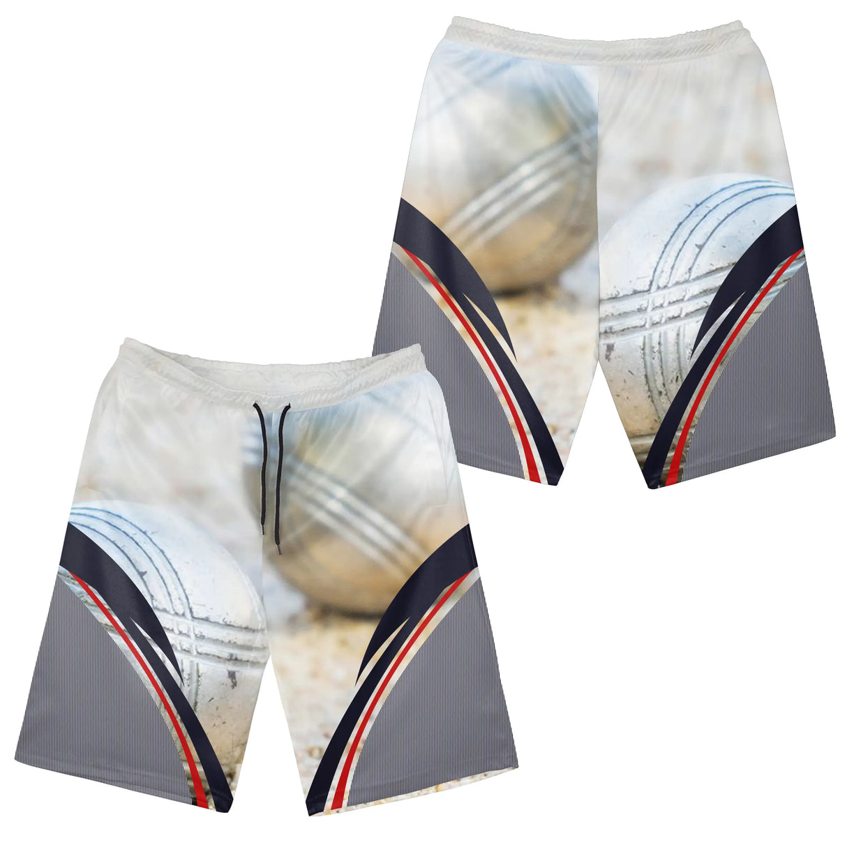 Short all-over pétanque blanc gris assorti au polo photo de boules réelles élégant