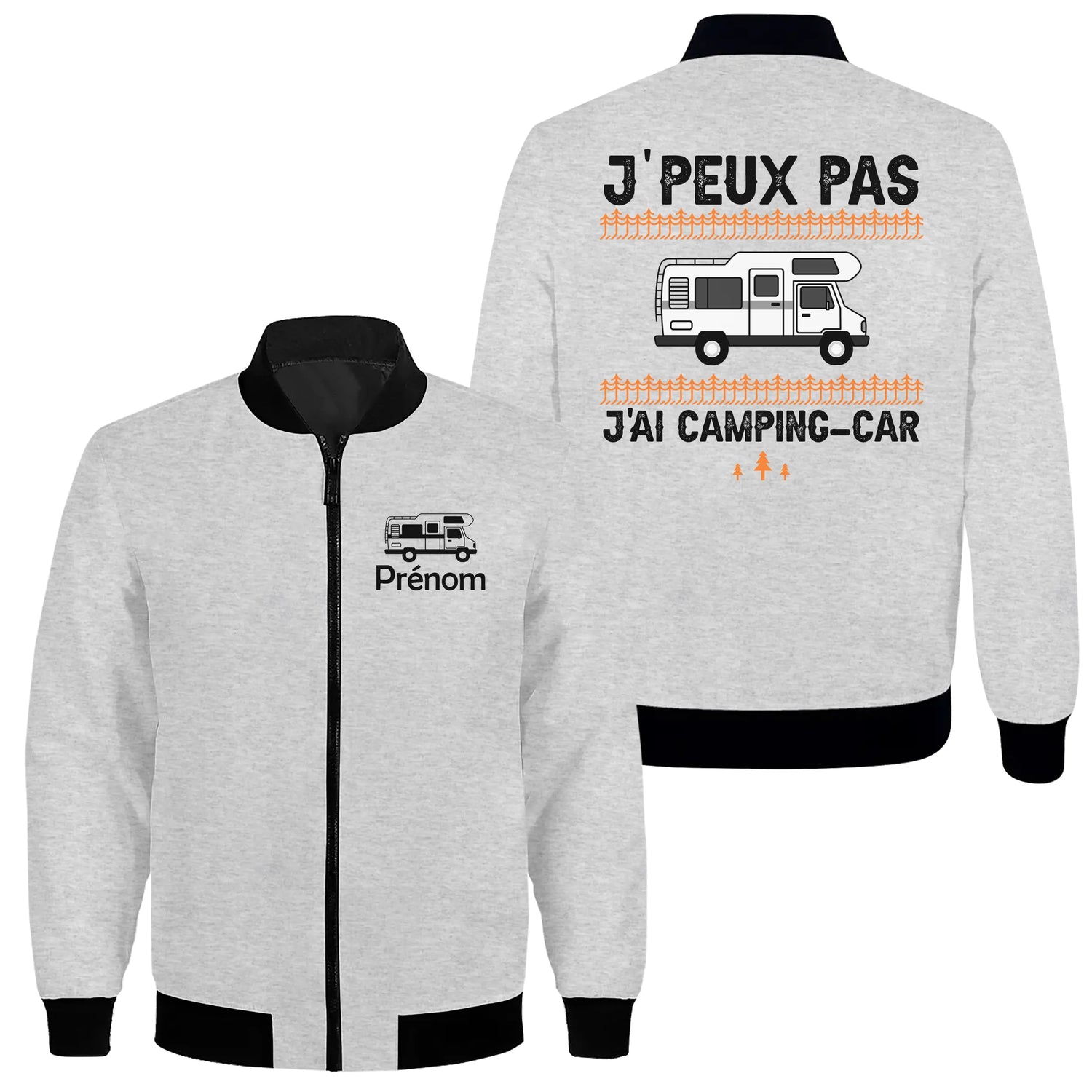 Veste et T-shirt Camping-Car | J'Peux Pas, J'ai Camping-Car | Cadeau Fan Vanlife - A06012502 - Veste Zippée grise