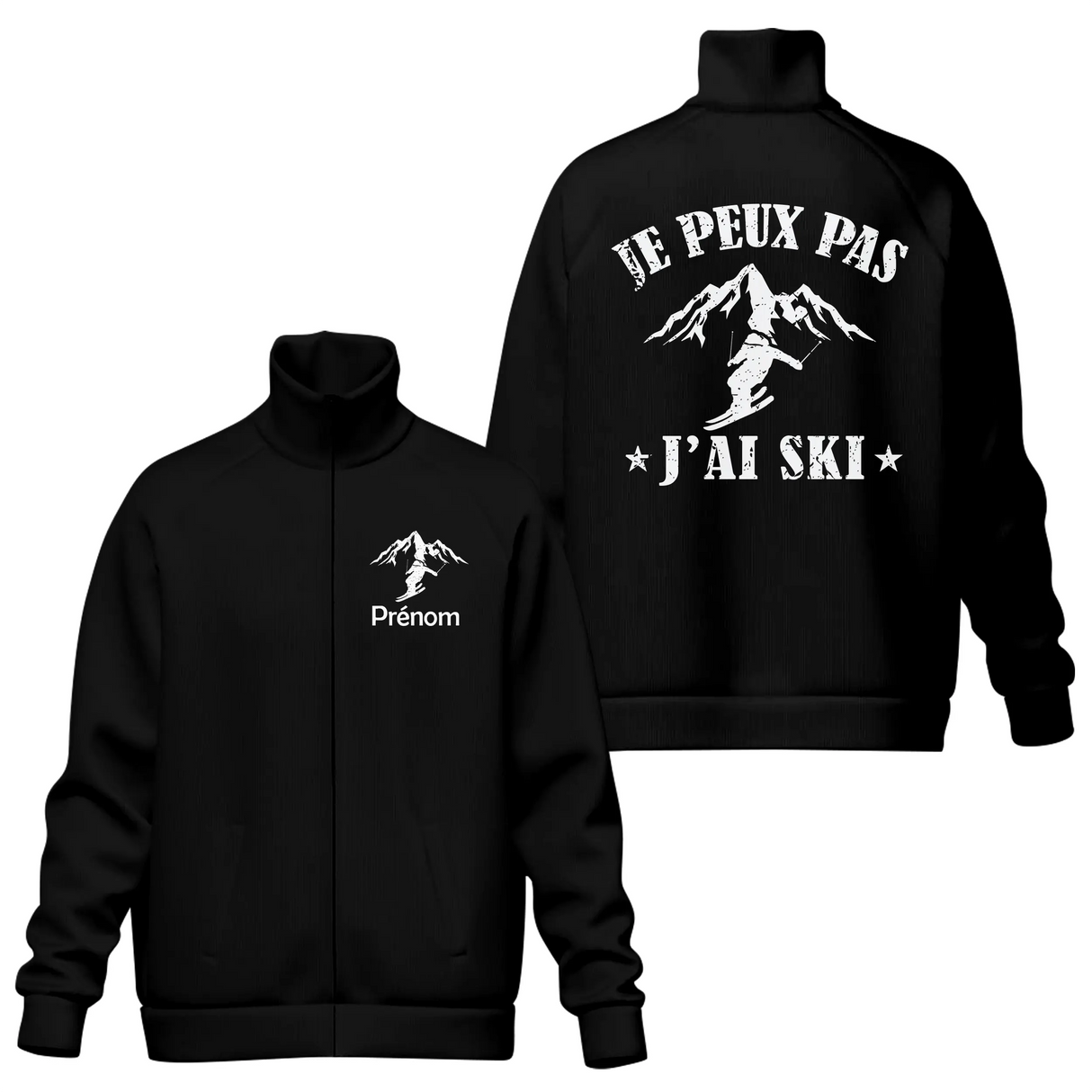 Veste col montant ski noire avec slogan Je peux pas j'ai ski typographie blanche montagne