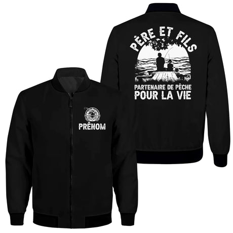 Veste & T-shirt Père et Fils – Partenaire de Pêche pour la Vie | Cadeau Personnalisé - A06012505 - veste zippée noire