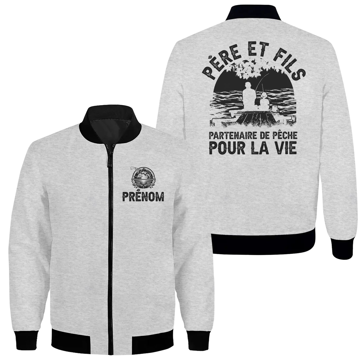 Veste & T-shirt Père et Fils – Partenaire de Pêche pour la Vie | Cadeau Personnalisé - A06012505 - veste zippée gris