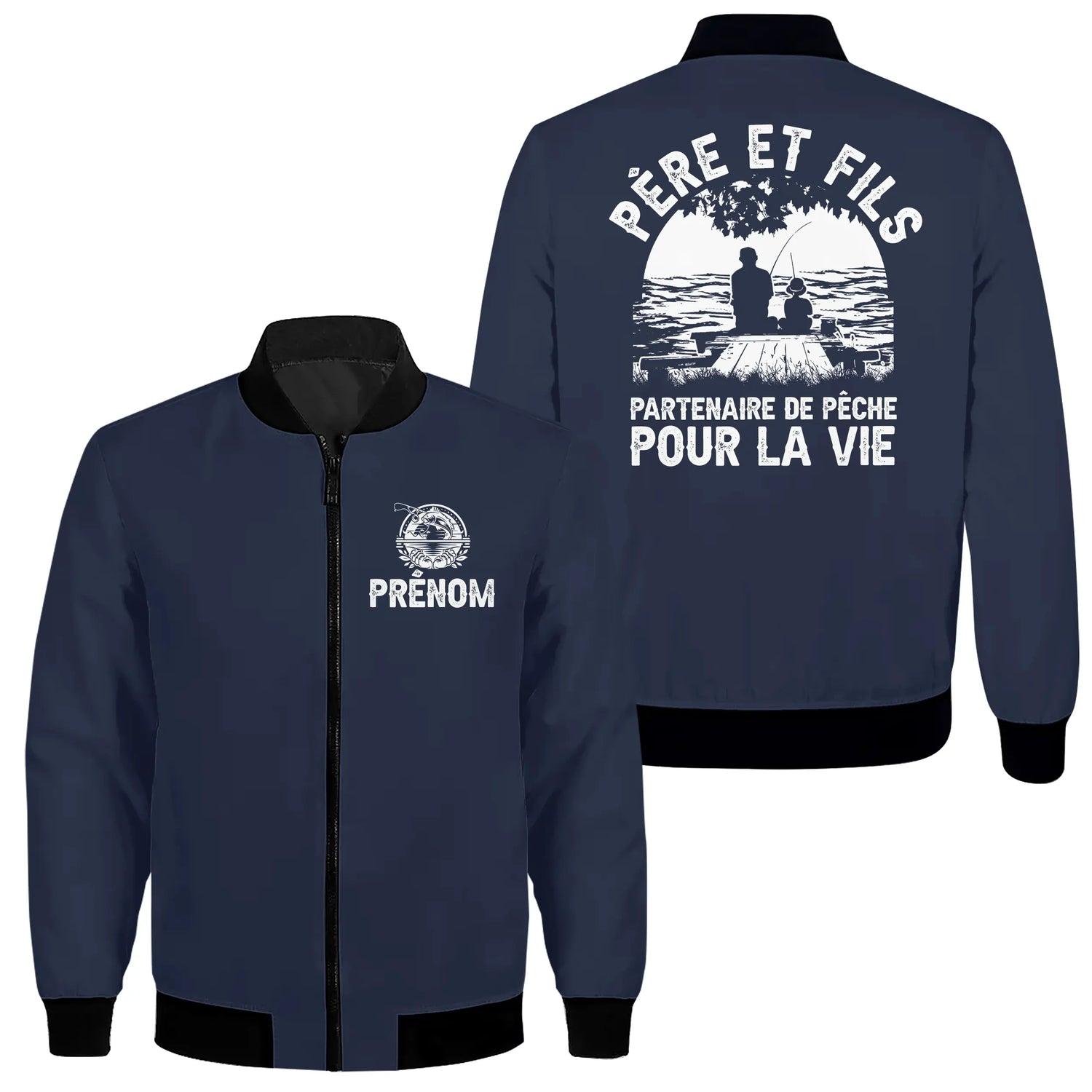 Veste & T-shirt Père et Fils – Partenaire de Pêche pour la Vie | Cadeau Personnalisé - A06012505 - veste zippée marine