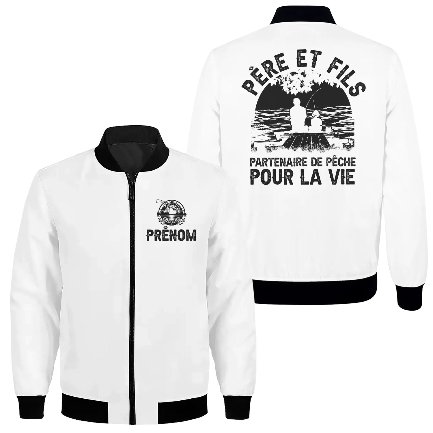 Veste & T-shirt Père et Fils – Partenaire de Pêche pour la Vie | Cadeau Personnalisé - A06012505 - veste zippée blanche