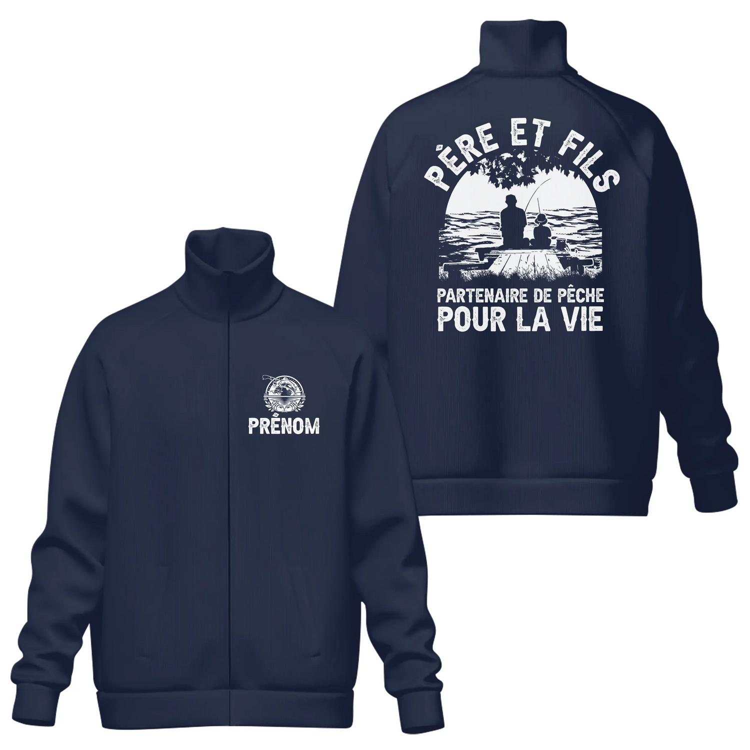 Veste & T-shirt Père et Fils – Partenaire de Pêche pour la Vie | Cadeau Personnalisé - A06012505 - veste col montant marine