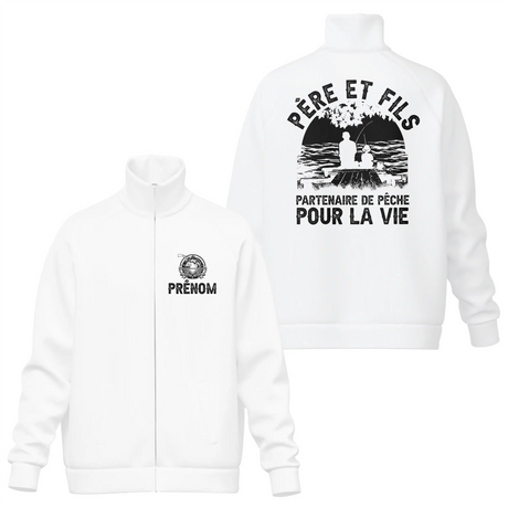 Veste & T-shirt Père et Fils – Partenaire de Pêche pour la Vie | Cadeau Personnalisé - A06012505 - veste col montant blanche