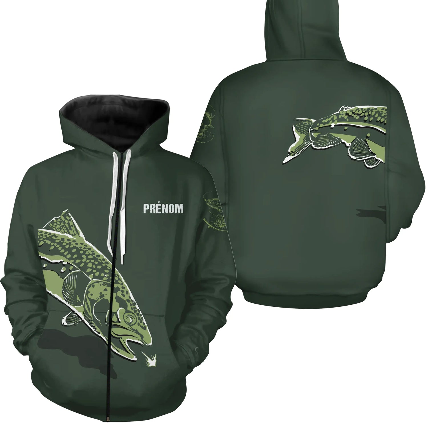 T-shirt & Sweat Pêche De La Truite – Personnalisable avec Prénom – Anti-UV & Confort Premium - A06052501 - Sweat à capuche zippé