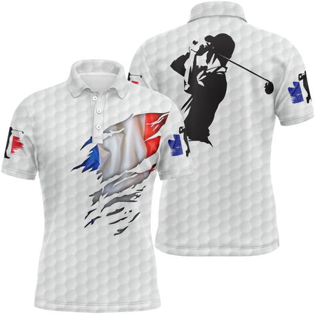 Polo de Golf, Cadeau Original Golfeur, Golfeuse, Polo à Séchage Rapide Drapeau France - CTS17052212 Polo Homme Blanc