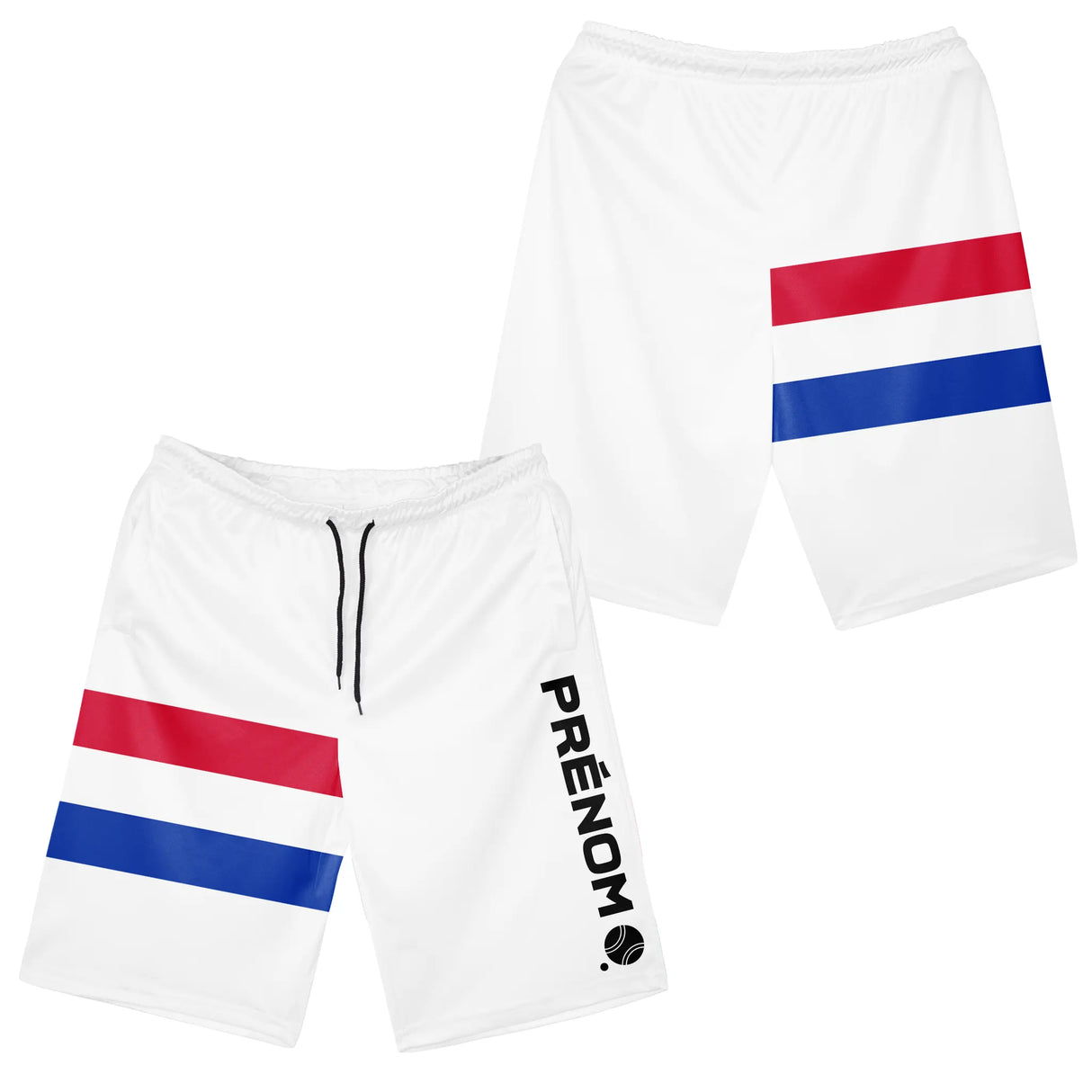 Short sport France tricolore blanc bleu marine rouge assorti polo ensemble personnalisable