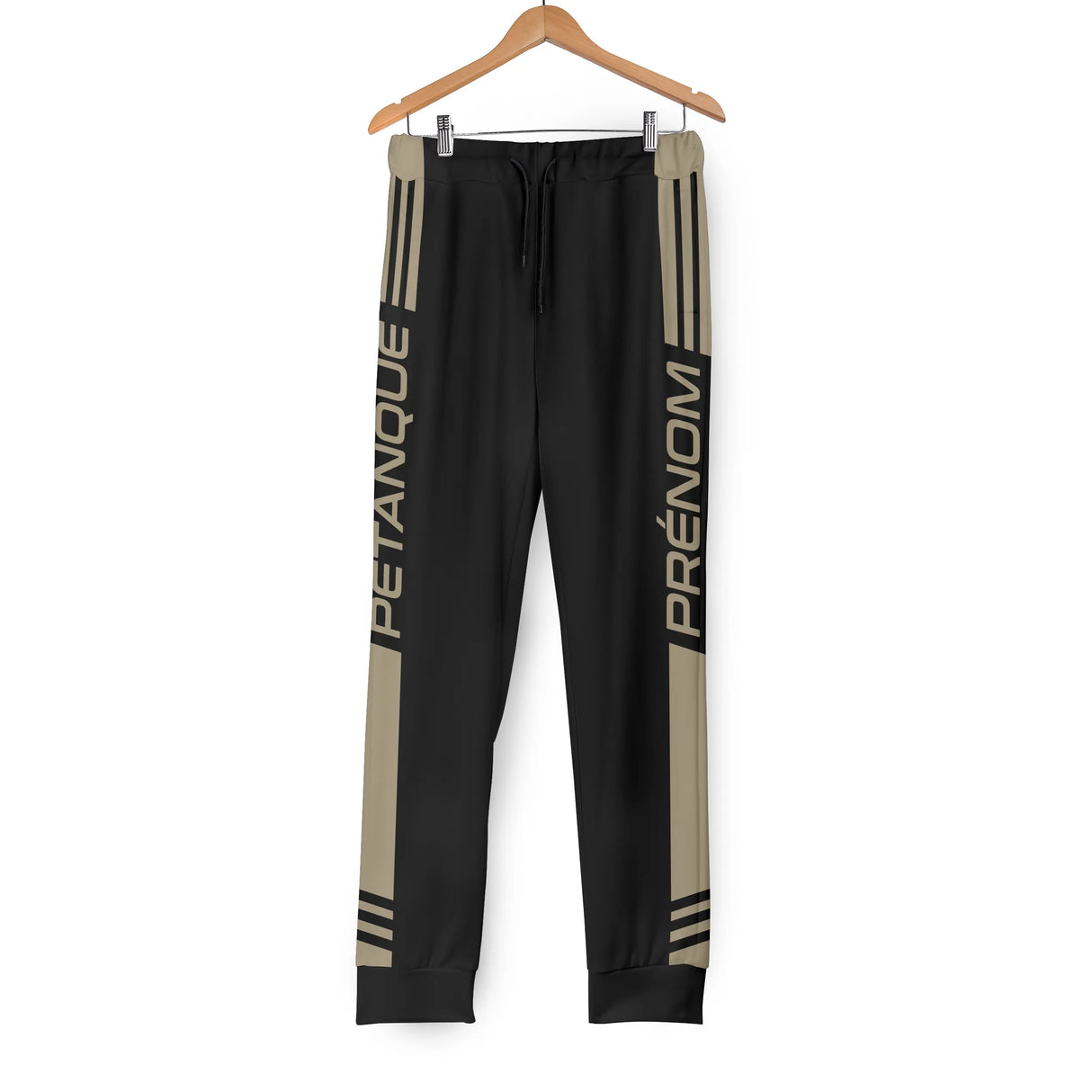 Jogging pétanque personnalisable blanc bandes latérales design PÉTANQUE PRÉNOM coupe ajustée