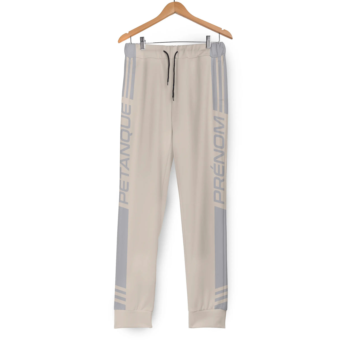 Jogging pétanque personnalisable kaki bandes latérales blanches PÉTANQUE PRÉNOM imprimé sportif