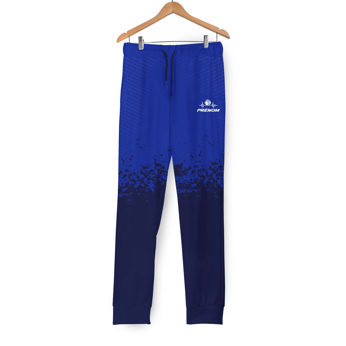 Pantalon jogging pétanque modèle 3 bleu marine design bouliste prononcé et nom amicale