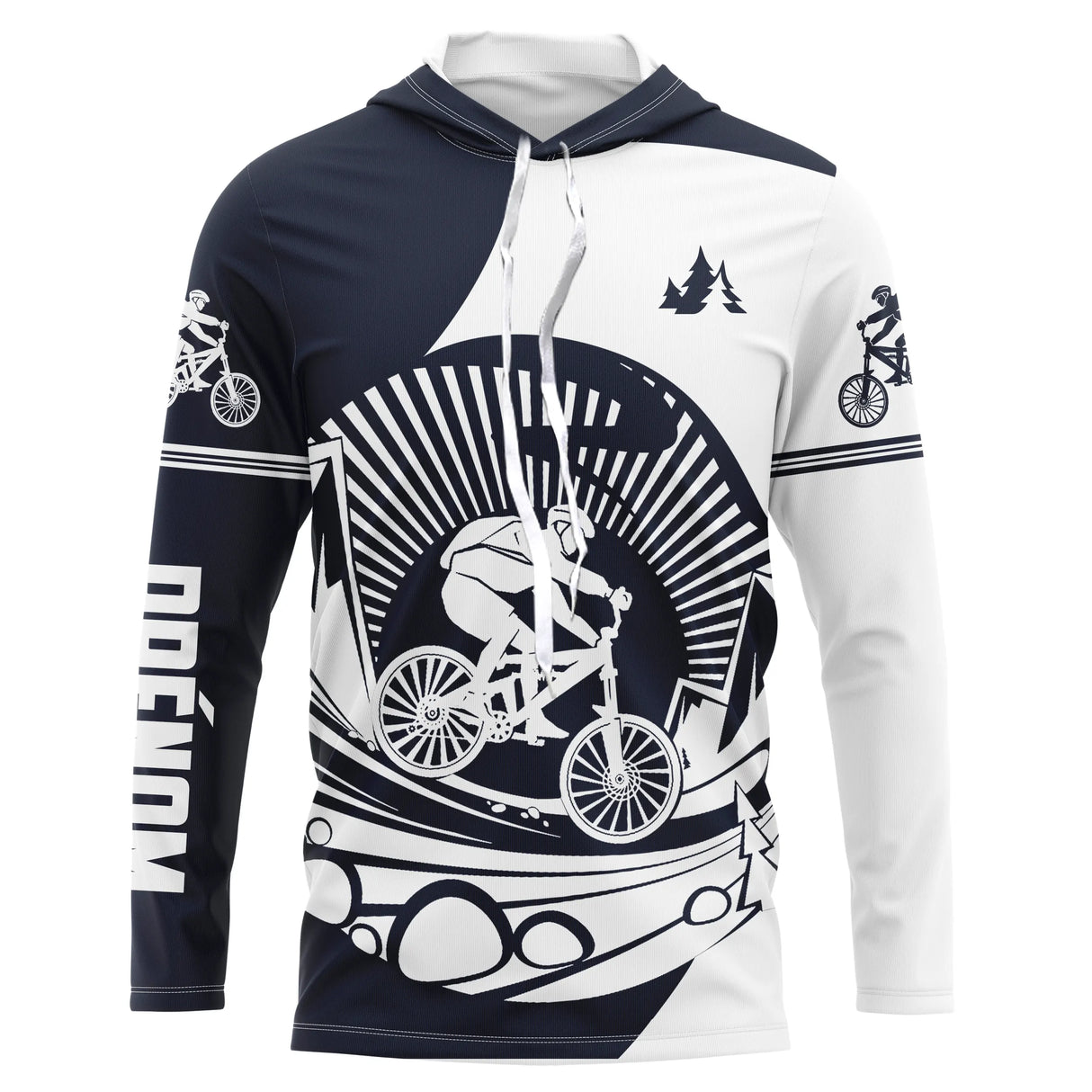 T-shirt variante vert et blanc avec cycliste BMX/VTT dynamique