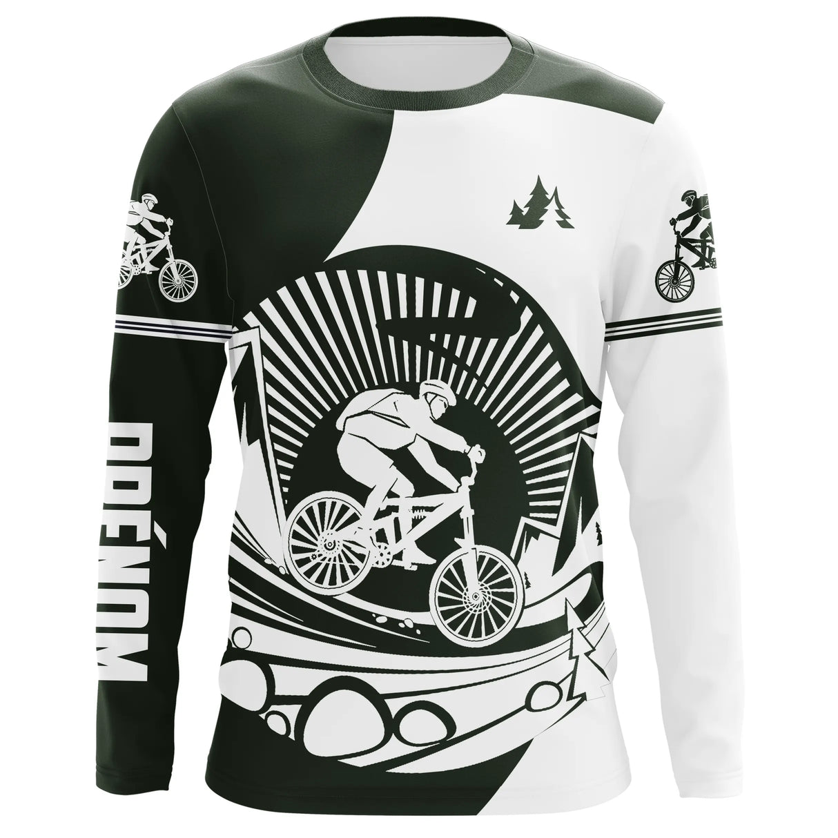 T-shirt variante vert et blanc avec cycliste BMX/VTT dynamique