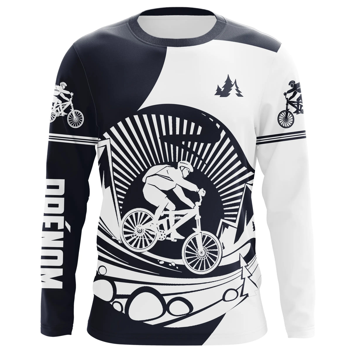 T-shirt variante vert et blanc avec cycliste BMX/VTT dynamique
