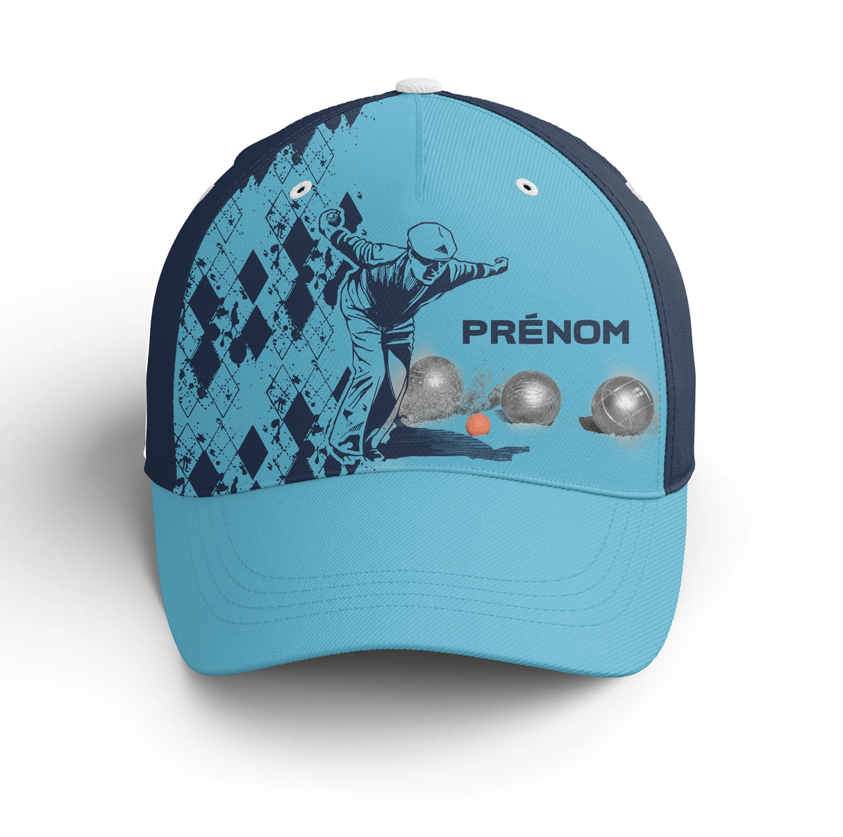 Casquette pétanque bleu marine bouliste joueur boules prénom broderie côté unisexe personnalisée