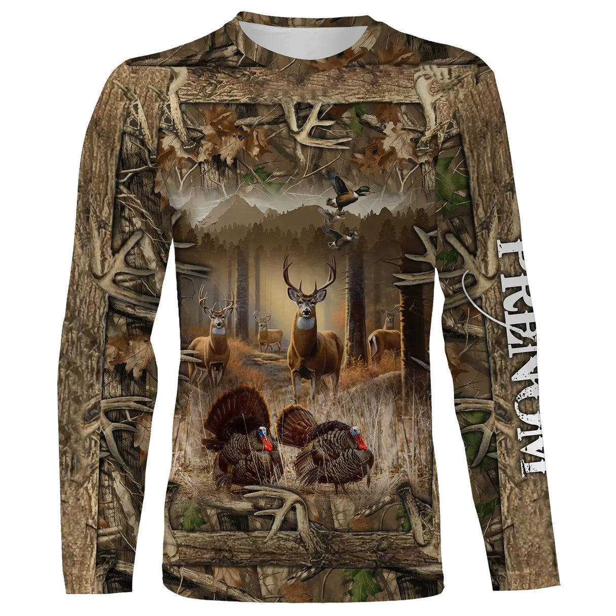 T-shirt chasse cerf dindons sauvages vue de face design polyvalent, coupe unisexe personnalisable chasseur