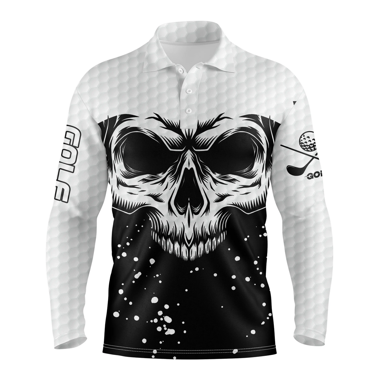 Polo Golf Noir et Blanc, Cadeau Personnalisé Pour Fans De Golf, Tête de Mort - CT08112219 - Polo Manches Longues Unisexe