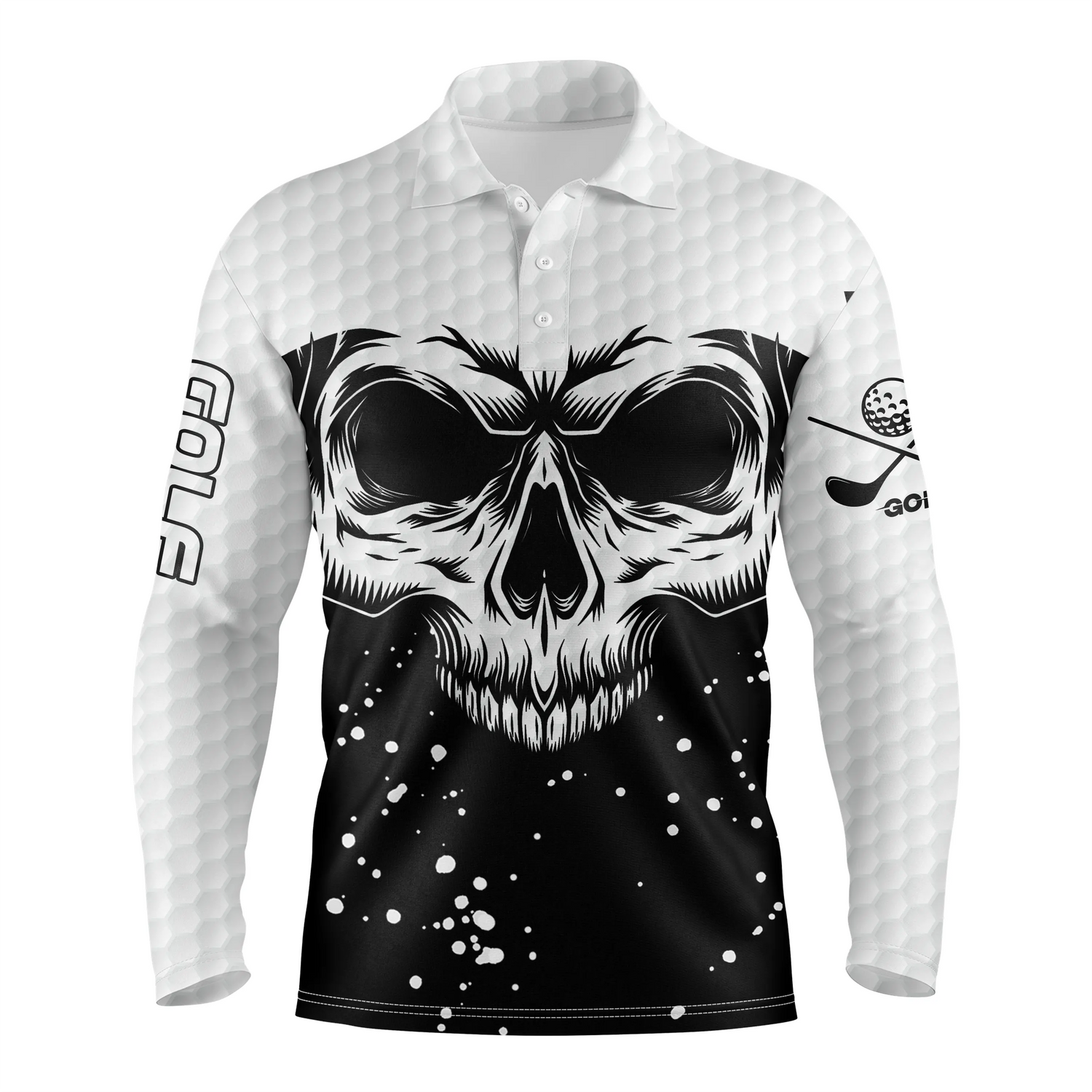 Polo Golf Noir et Blanc, Cadeau Personnalisé Pour Fans De Golf, Tête de Mort - CT08112219 - Polo Manches Longues Unisexe