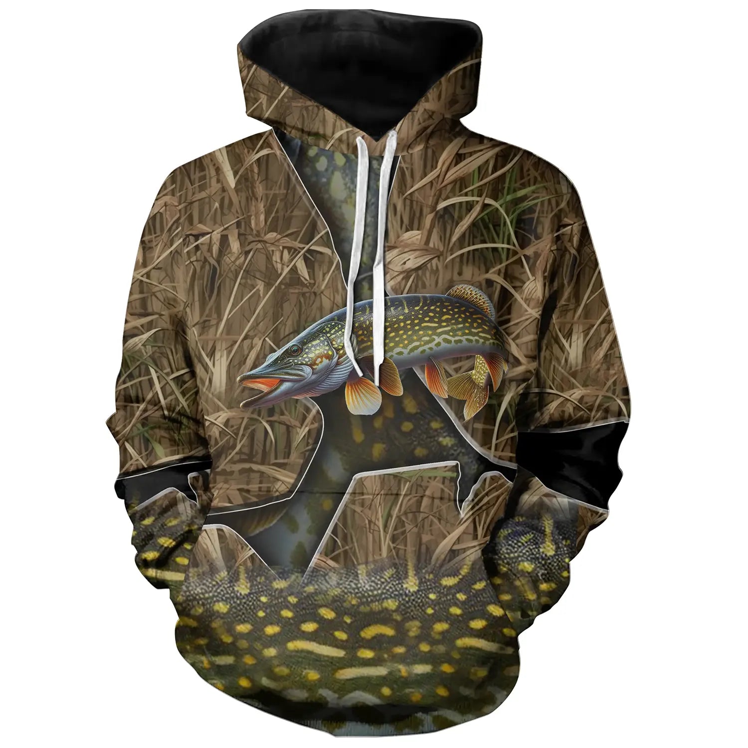 Pêche Du Brochet, Cadeau Pêcheur, Camouflage, Passion Brochet - VEPEBR004 Sweat à Capuche All Over Unisexe
