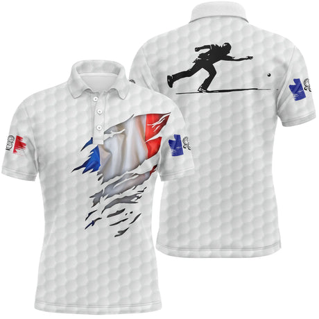 Polo Pétanque, Cadeau Original Bouliste, Polo à Séchage Rapide Drapeau France - CT10112223 Polo Homme Blanc
