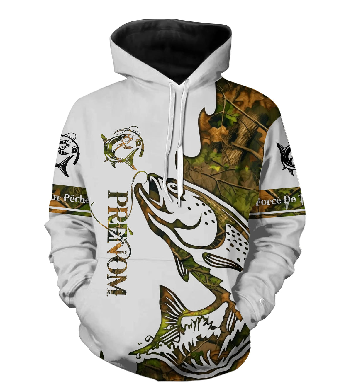 T-shirt Sweater Tatouage Camouflage PĂȘche Du Saumon, Cadeau PersonnalisĂ© PĂȘcheur - CT09012225 Sweat Ă  Capuche All Over Unisexe