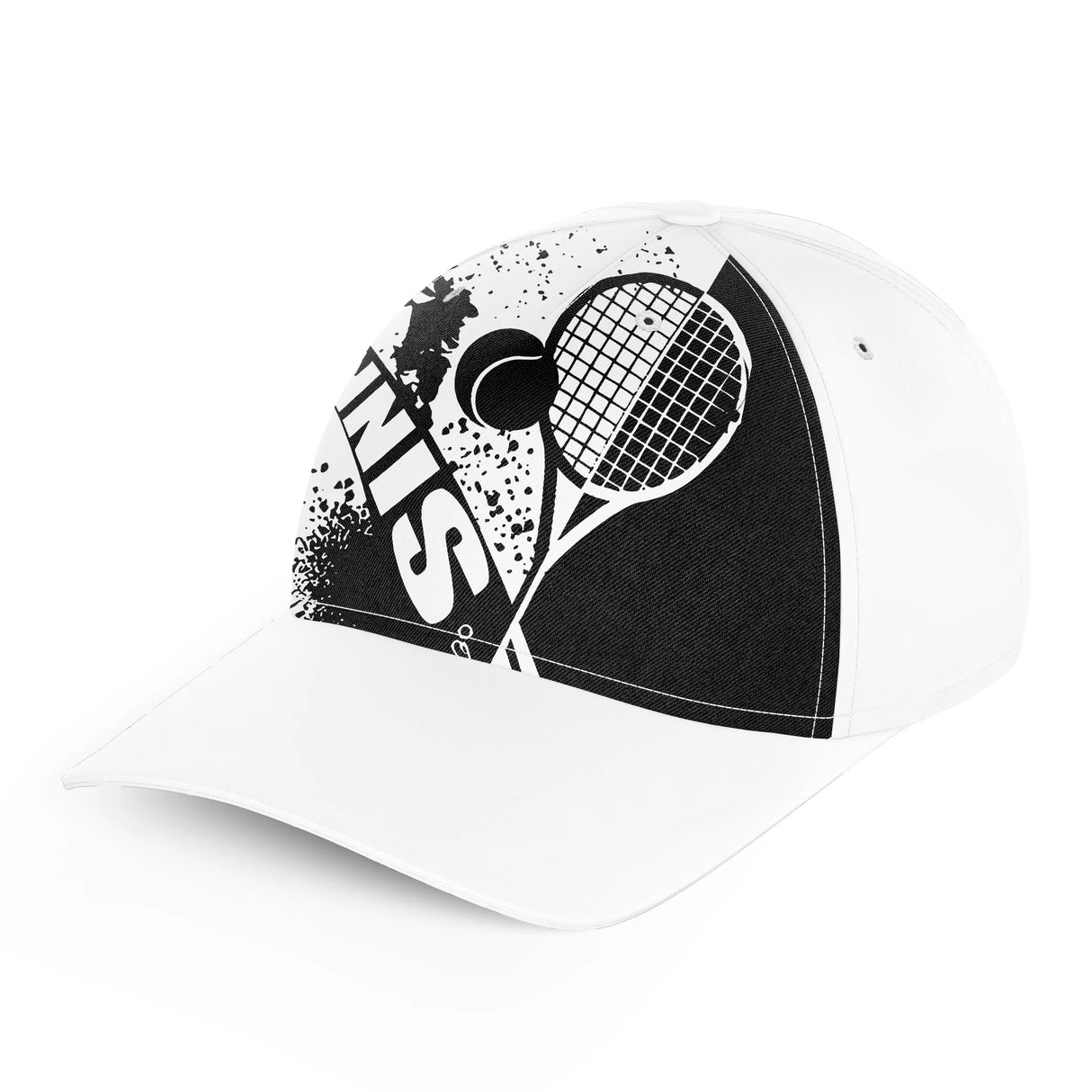 Casquette tennis noir et blanc vue arrière raquette stylisée TENNIS sangle réglable personnalisée prénom