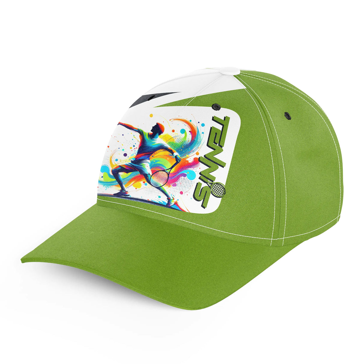 Casquette tennis multicolore blanc et vert chartreuse vue arrière design joueur splash coloré