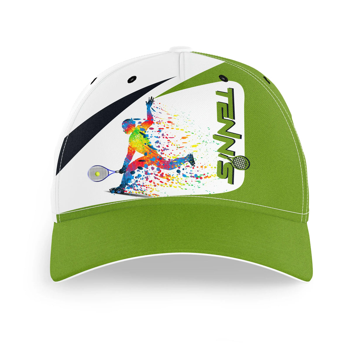 Casquette tennis multicolore variante blanc dominant joueur stylisé éclaboussures vives TENNIS
