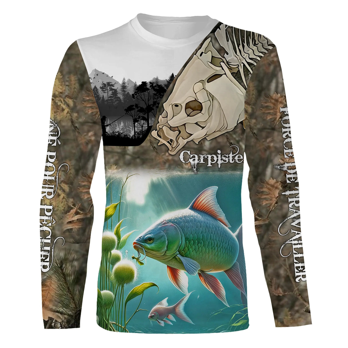 Cadeau Humour Pêcheur Drôle, Carpiste, Né Pour Pêcher, Forcé De Travailler - CT09092227 T-shirt All Over Manches Longues Unisexe