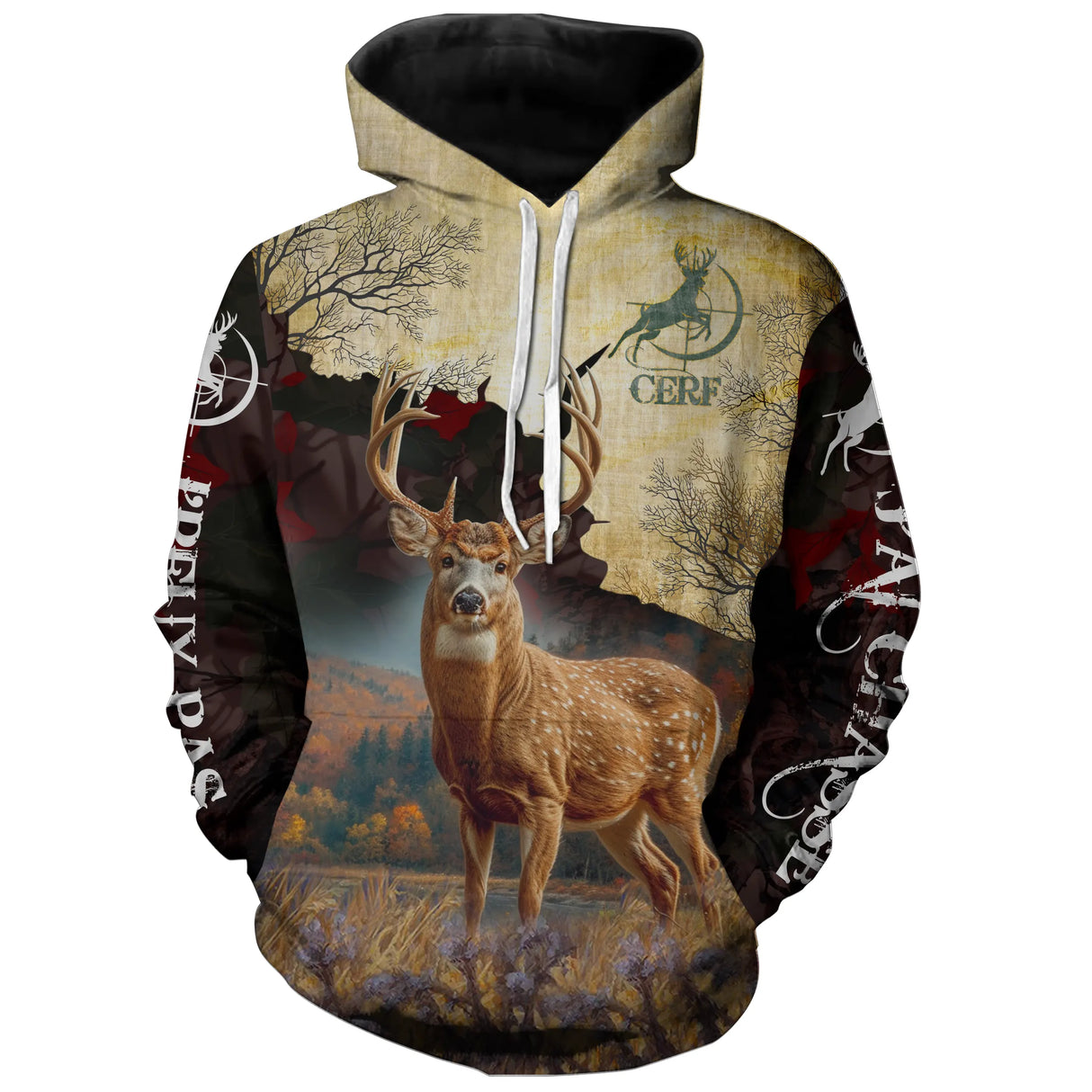 Sweat à capuche chasse cerf jpeux pas automne, scène lavande coucher de soleil, vêtement chaud pour chasseur