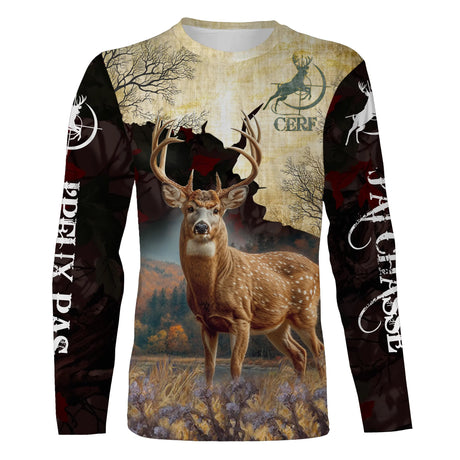Chasse Au Cerf Automne, Cadeau Humour Chasseur, Je Peux Pas, J'ai Chasse - CT08092220 T-shirt All Over Manches Longues Unisexe