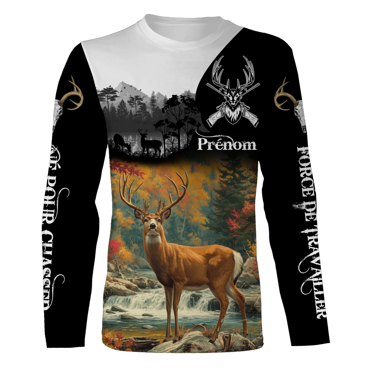 Chasse Au Cerf, Cerf Et Ruisseau De Montagne, Cadeau Personnalisé Chasseur - CT08092226 T-shirt All Over Manches Longues Unisexe