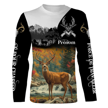 Chasse Au Cerf, Cerf Et Ruisseau De Montagne, Cadeau Personnalisé Chasseur - CT08092226 T-shirt All Over Manches Longues Unisexe
