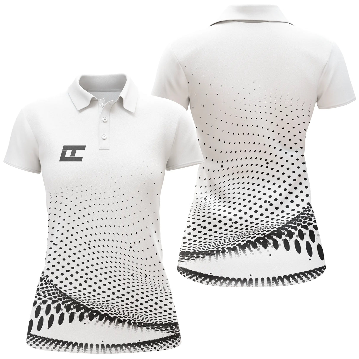 Polo golf femme blanc dégradé pointillé moderne bas de polo coupe cintrée tissu respirant logo personnalisable