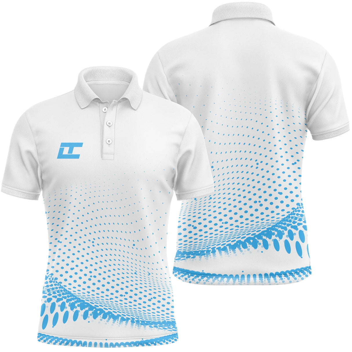 Polo sport homme blanc dégradé pointillé bleu ciel bas de polo coupe ajustée séchage rapide