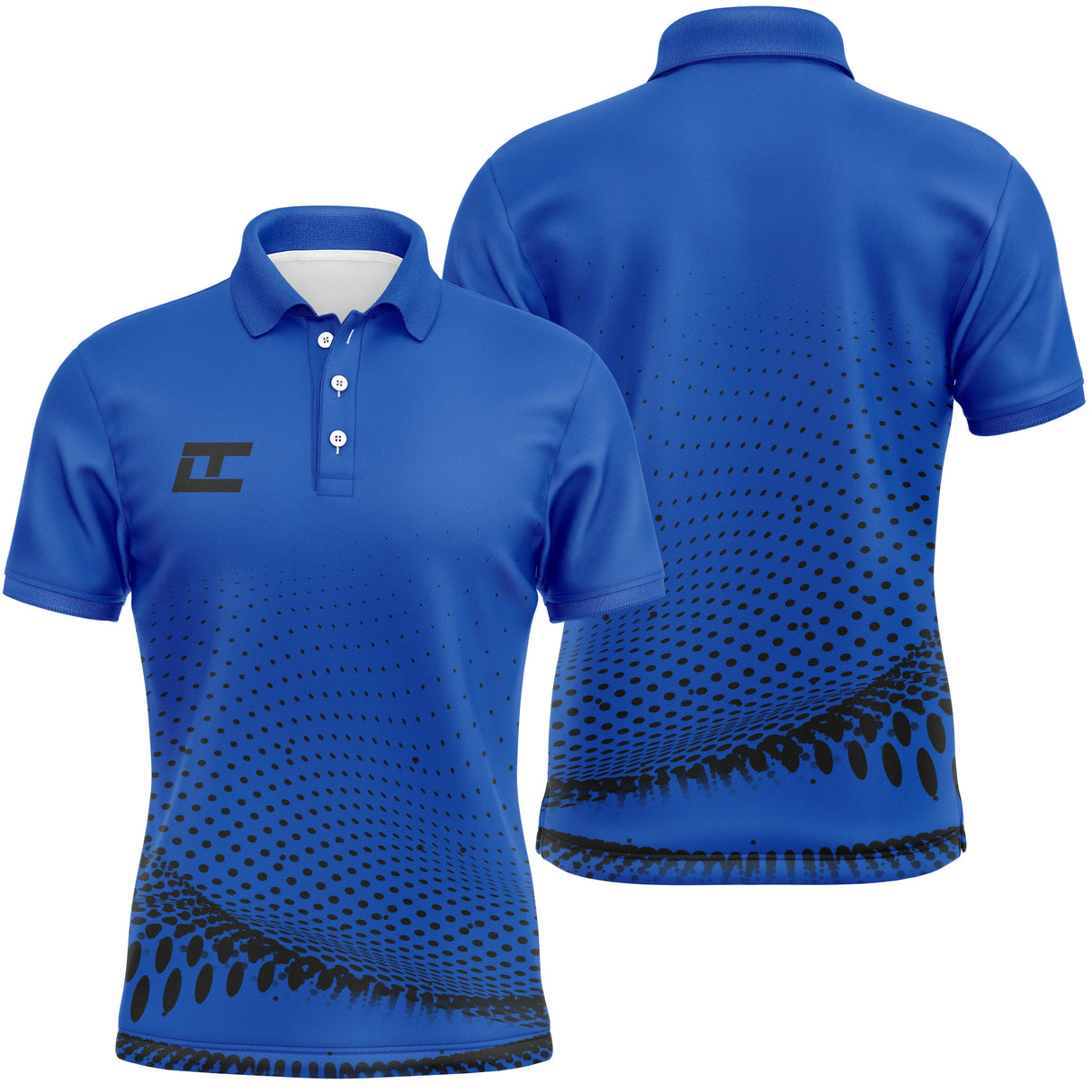 Polo golf homme bleu royal dégradé pointillé bas séchage rapide logo et prénom personnalisables