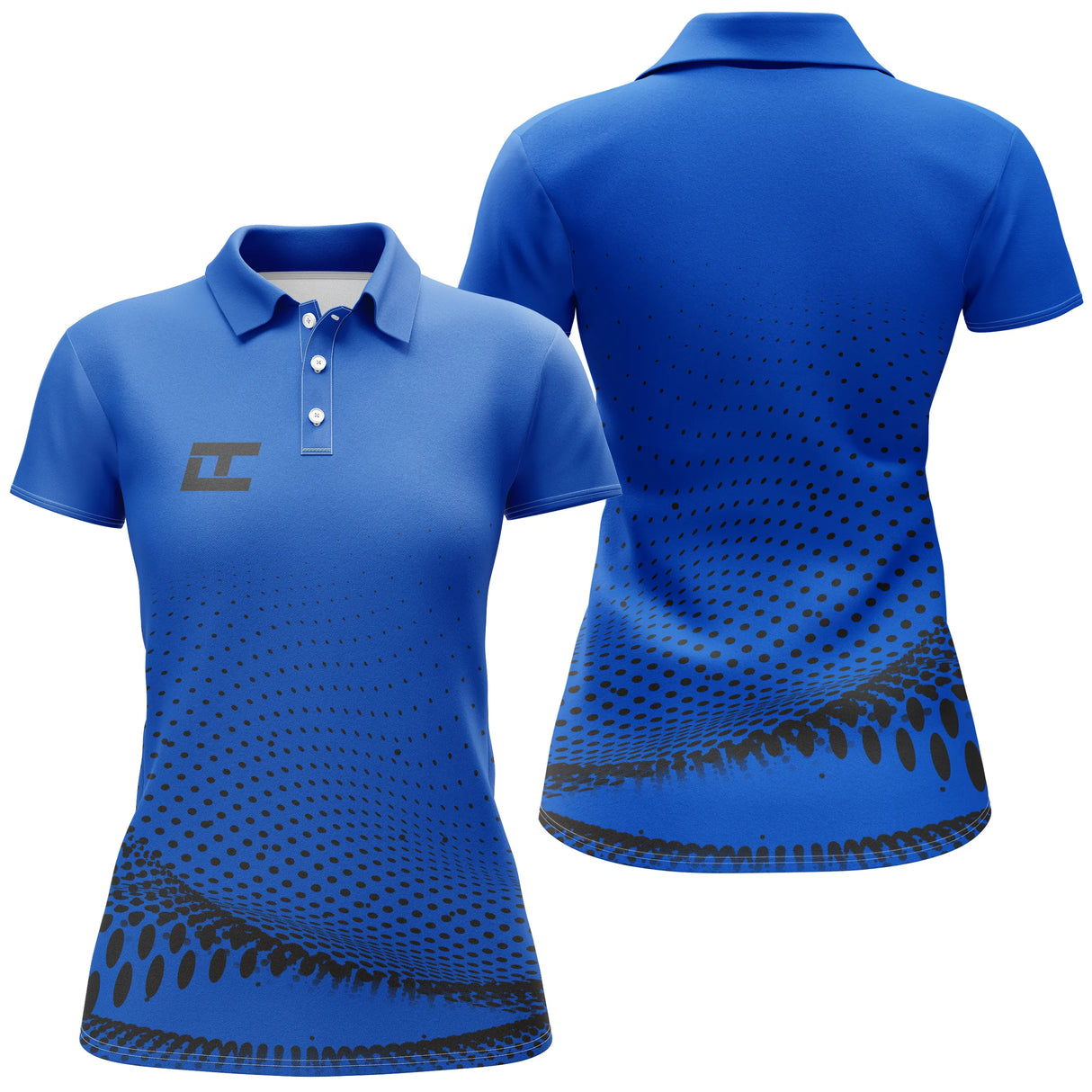 Polo golf femme bleu royal dégradé pointillé coupe cintrée tissu technique respirant