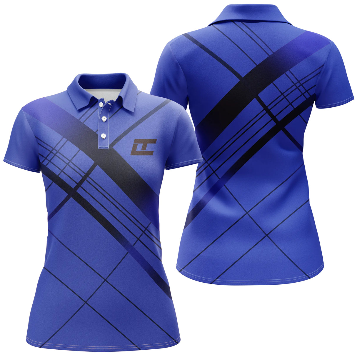 Polo golf femme bleu marine rayures diagonales croisées coupe cintrée tissu respirant léger