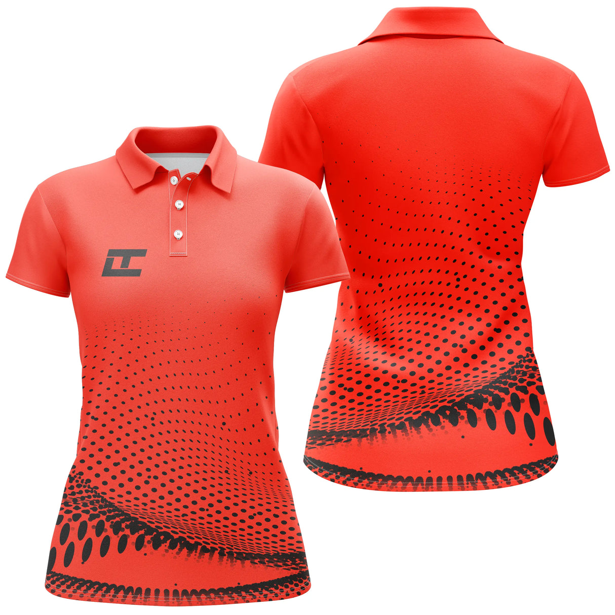 Polo golf femme rouge dégradé pointillé moderne coupe cintrée tissu technique léger