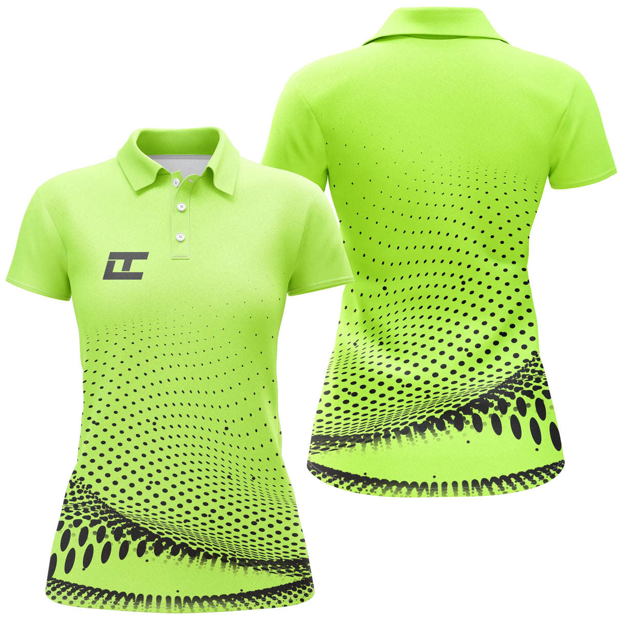 Polo golf femme vert prairie dégradé pointillé moderne coupe cintrée tissu respirant