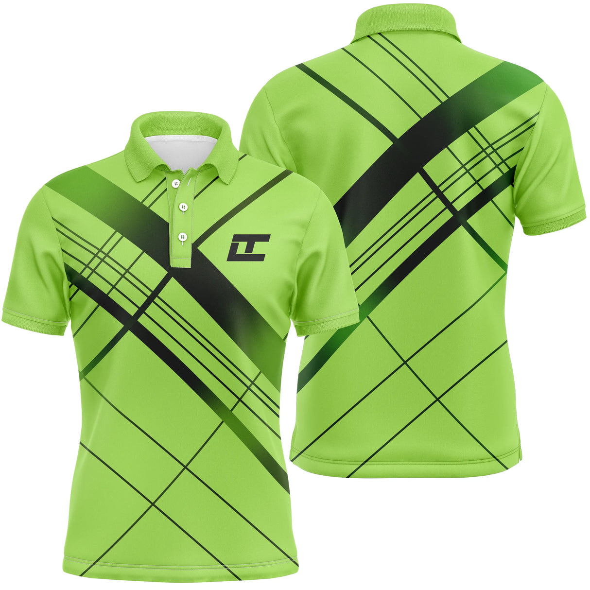 Polo golf homme vert prairie rayures diagonales croisées coupe ajustée séchage rapide léger