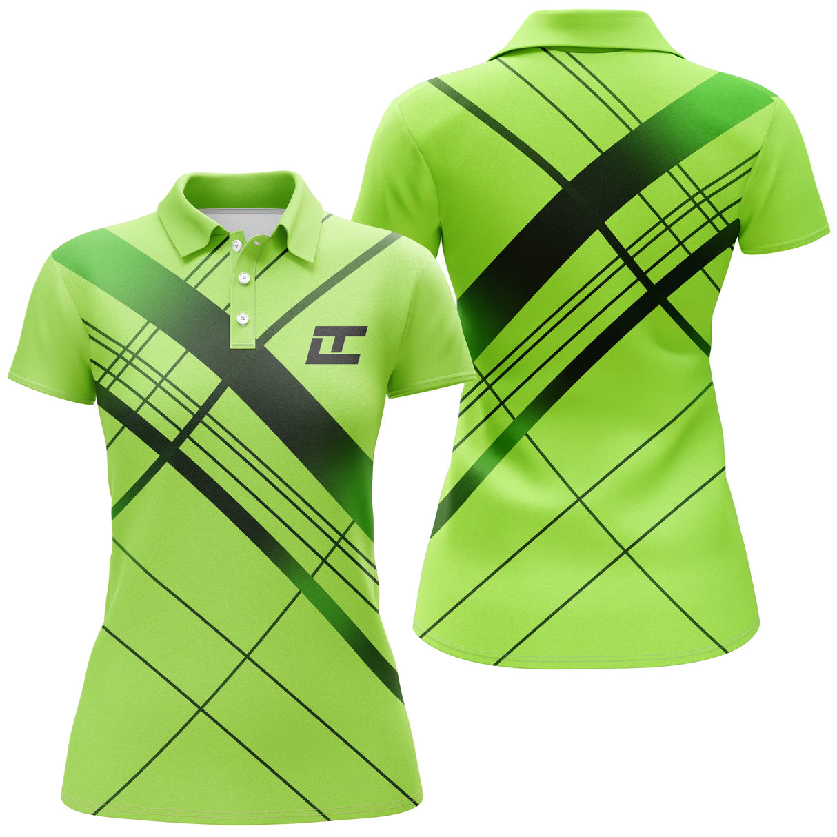 Polo golf femme vert prairie rayures diagonales coupe cintrée tissu technique respirant