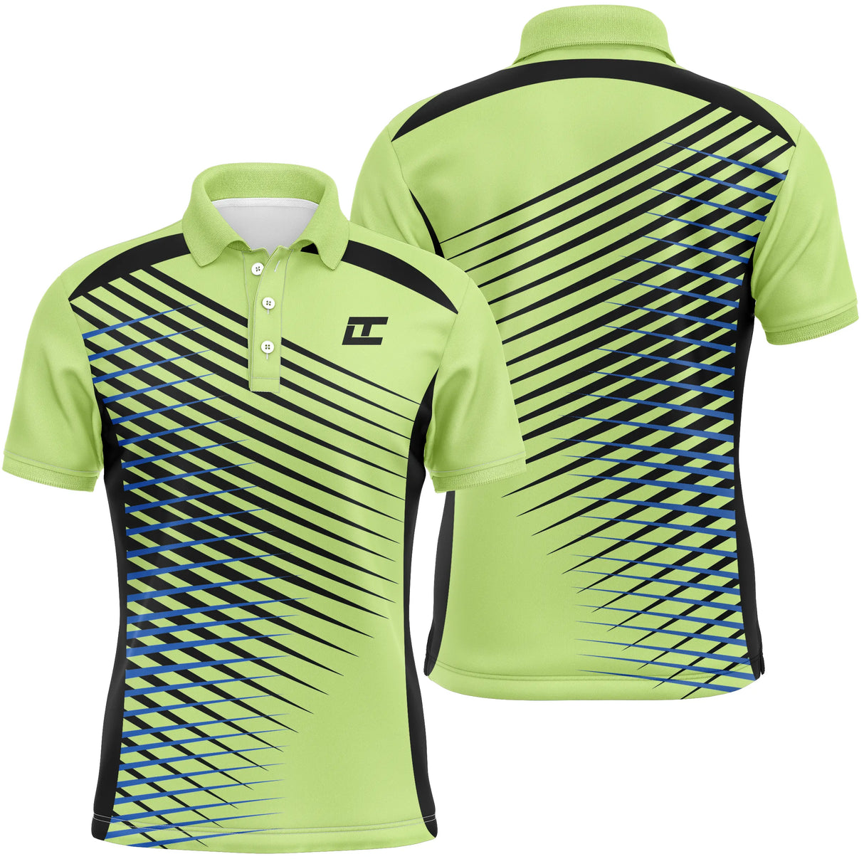 Polo golf homme vert prairie lignes diagonales bleu royal coupe ajustée séchage rapide léger
