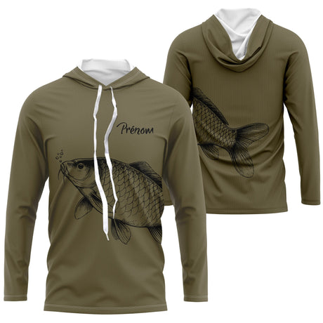 Veste et T-shirts de pêche personnalisés – Design Carpe – Confort et style pour passionnés - A10092405 - Anti-UV T-shirt manches longues à capuche