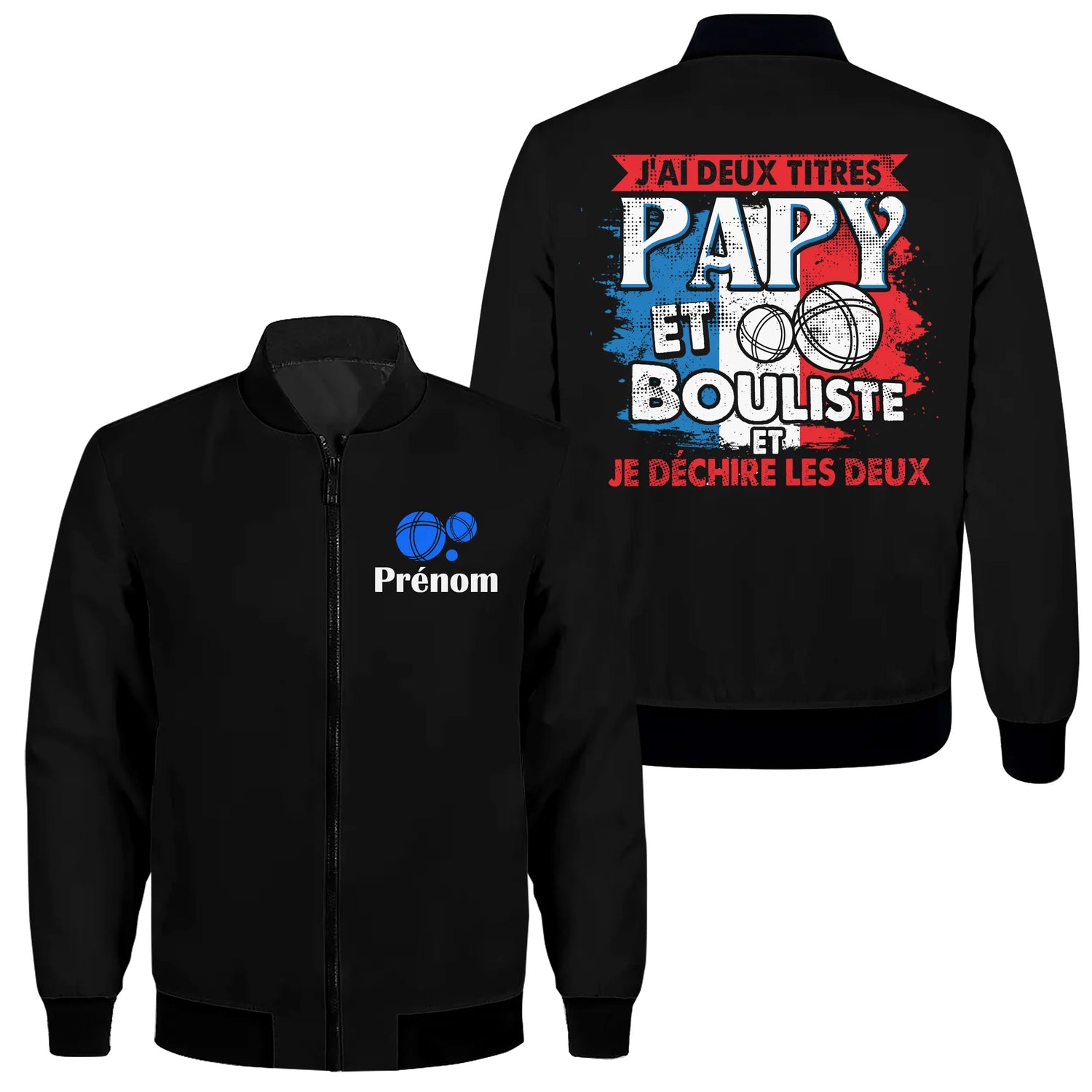 Veste et T-shirt Papy Bouliste - Cadeau Idéal pour Passionnés de Pétanque - A11012503 - Veste Zippée noire