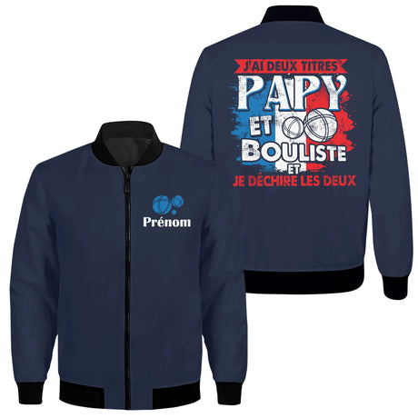 Veste et T-shirt Papy Bouliste - Cadeau Idéal pour Passionnés de Pétanque - A11012503 - Veste Zippée marine