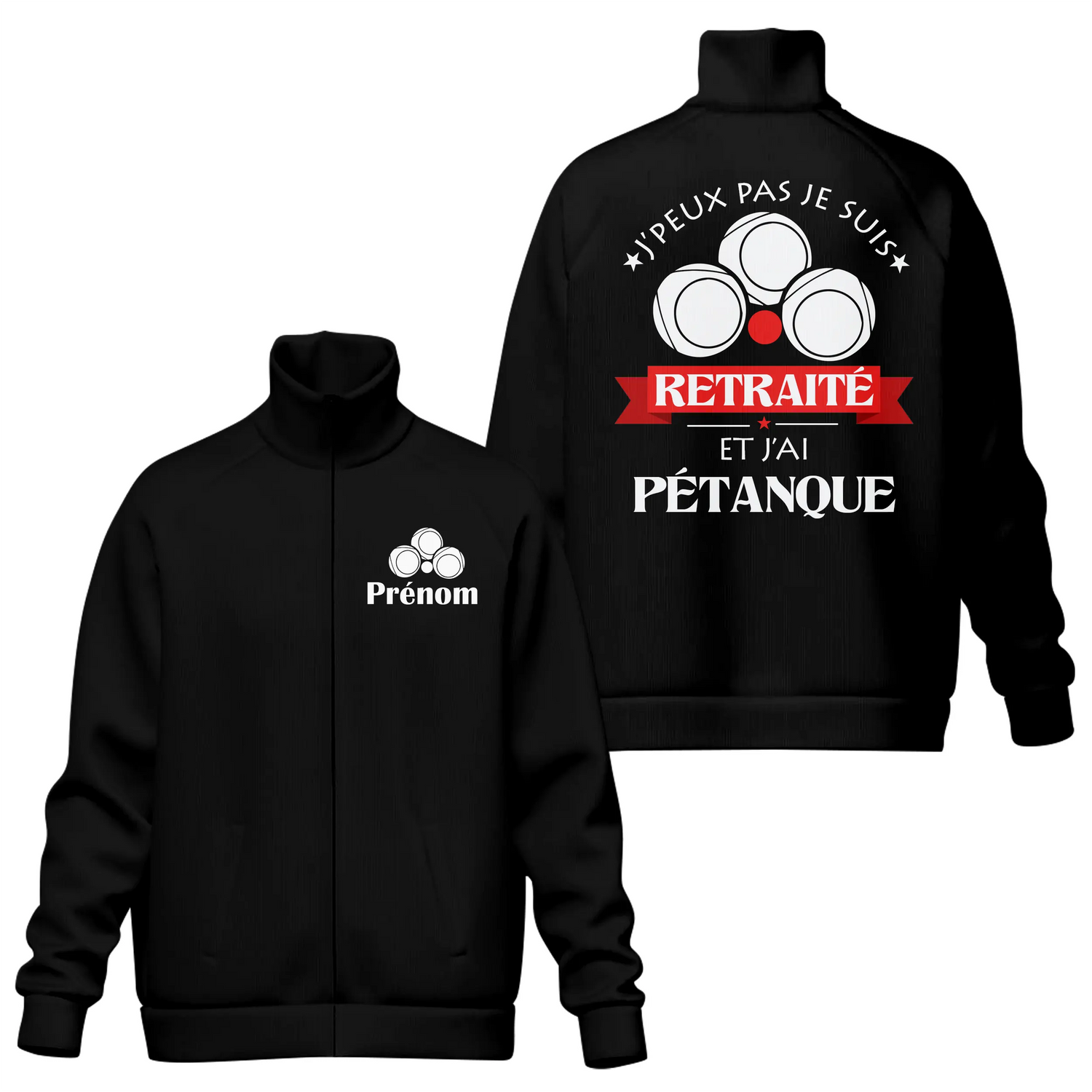 Veste & T-shirt Pétanque Retraité – Confort & Style pour Passionnés - A11012504 - Veste col montant noire